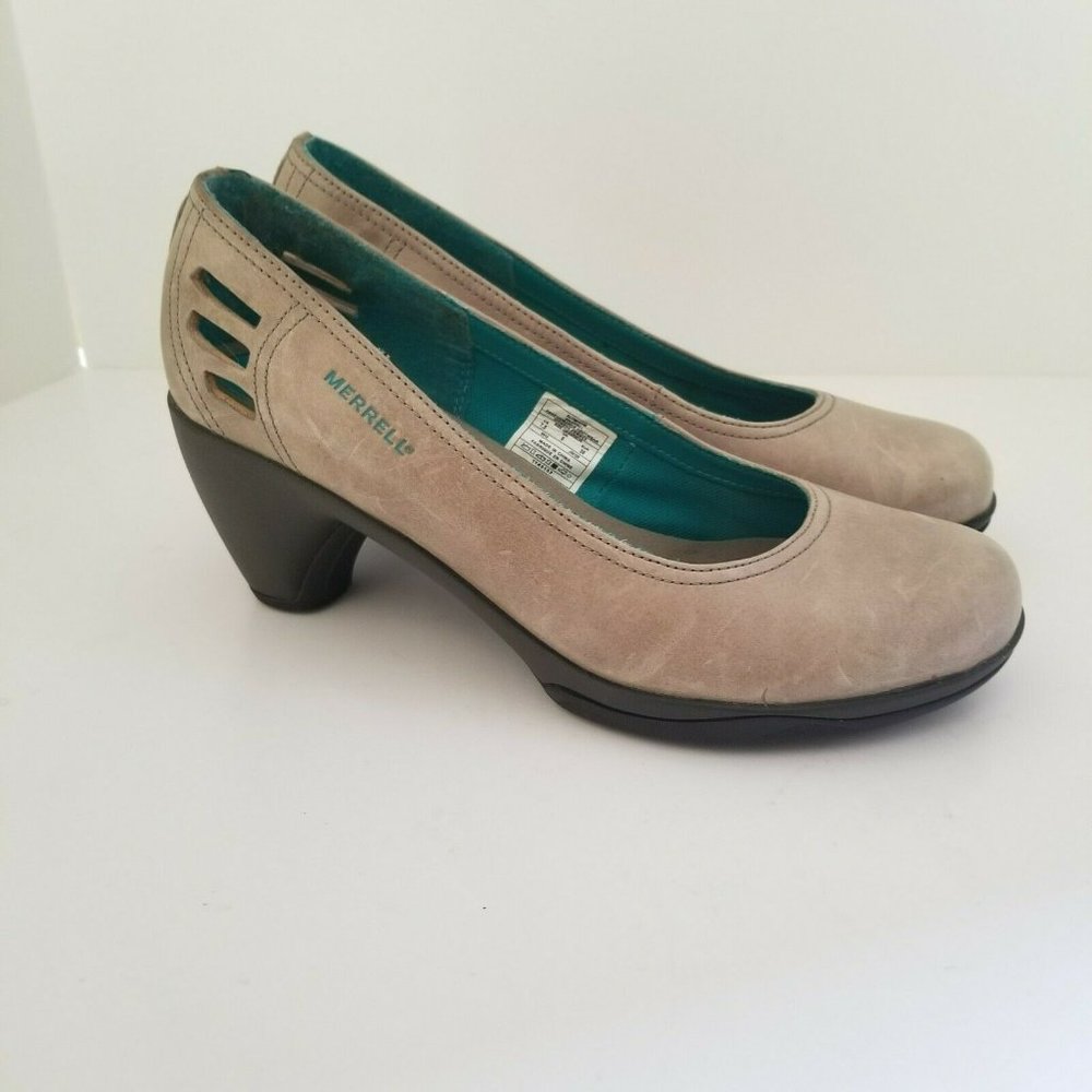 Merrell Cycling Pumps Womens 7.5 Leather Evera Shoes Pure Aluminum 2.75" Heel
